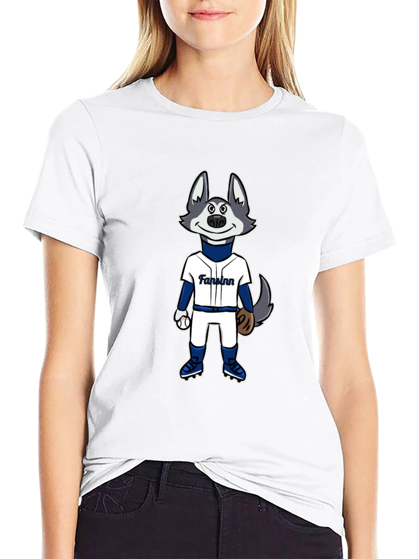 Cartoon Husky Baseball Fan T-Shirt