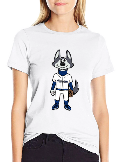 Cartoon Husky Baseball Fan T-Shirt