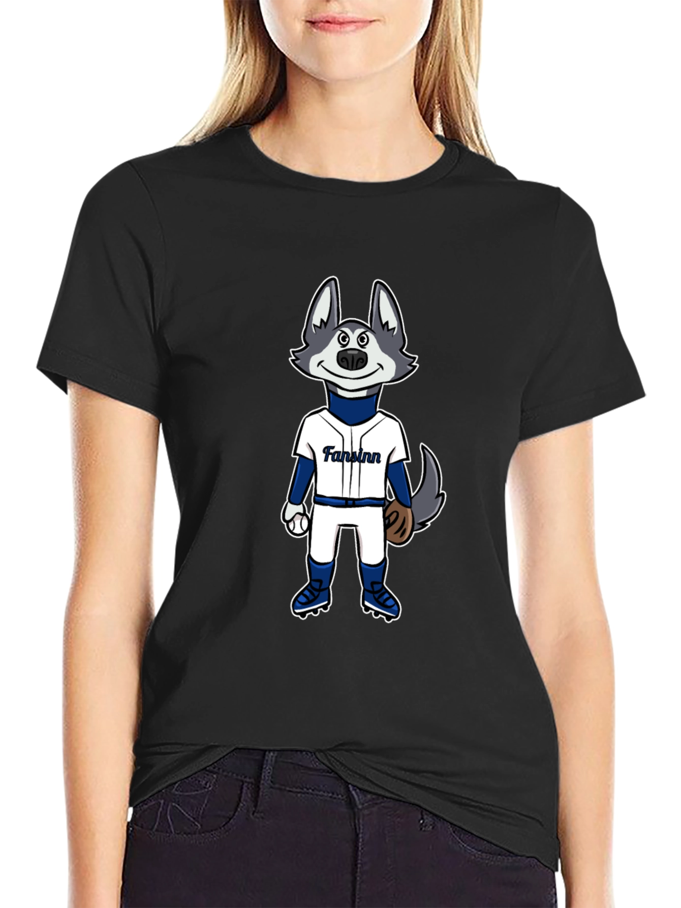 Cartoon Husky Baseball Fan T-Shirt