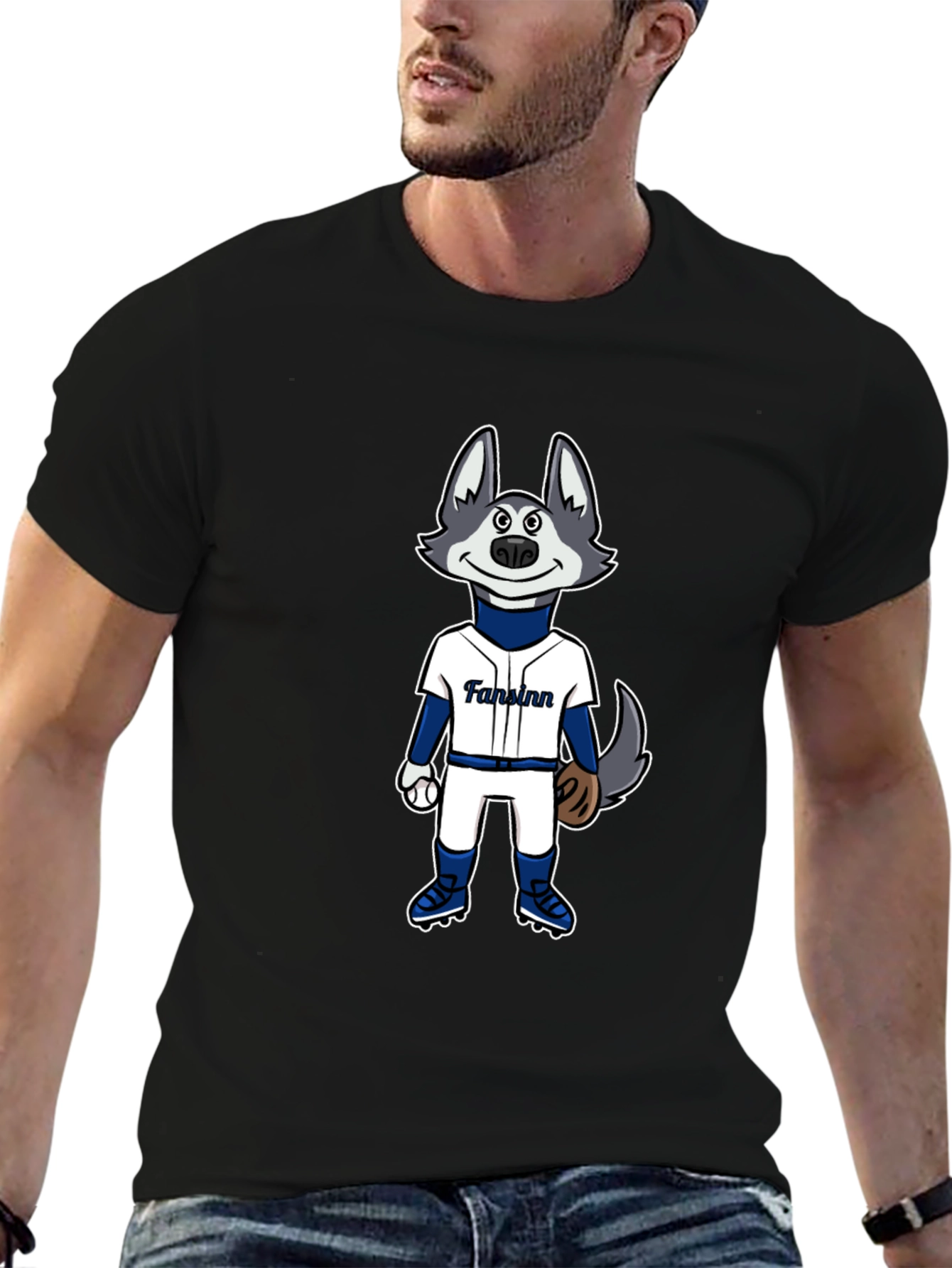 Cartoon Husky Baseball Fan T-Shirt