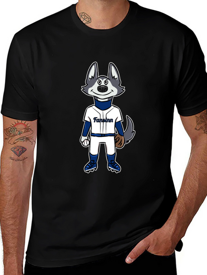 Cartoon Husky Baseball Fan T-Shirt