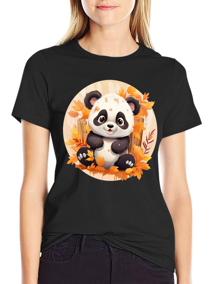 Cute Panda T-Shirt - Autumn Leaves Design