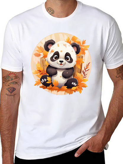 Cute Panda T-Shirt - Autumn Leaves Design