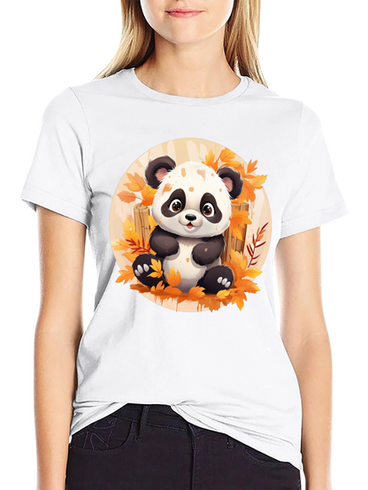 Cute Panda T-Shirt - Autumn Leaves Design