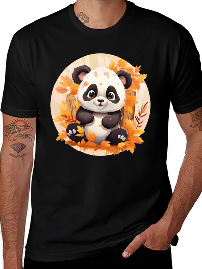 Cute Panda T-Shirt - Autumn Leaves Design