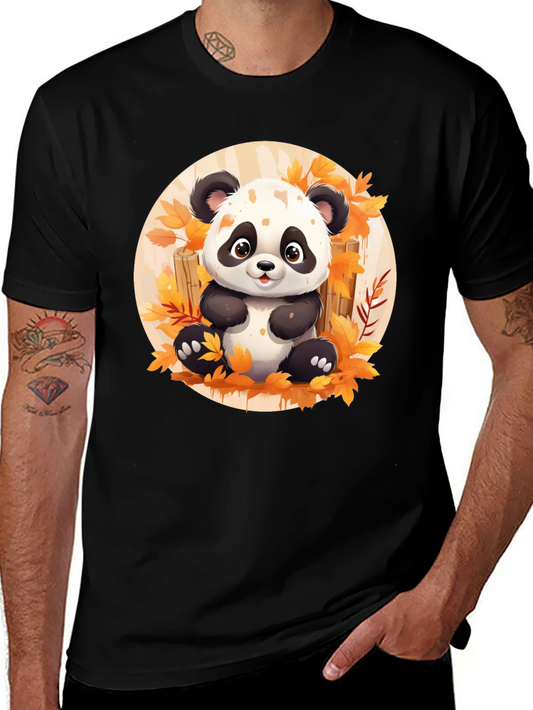 Cute Panda T-Shirt - Autumn Leaves Design
