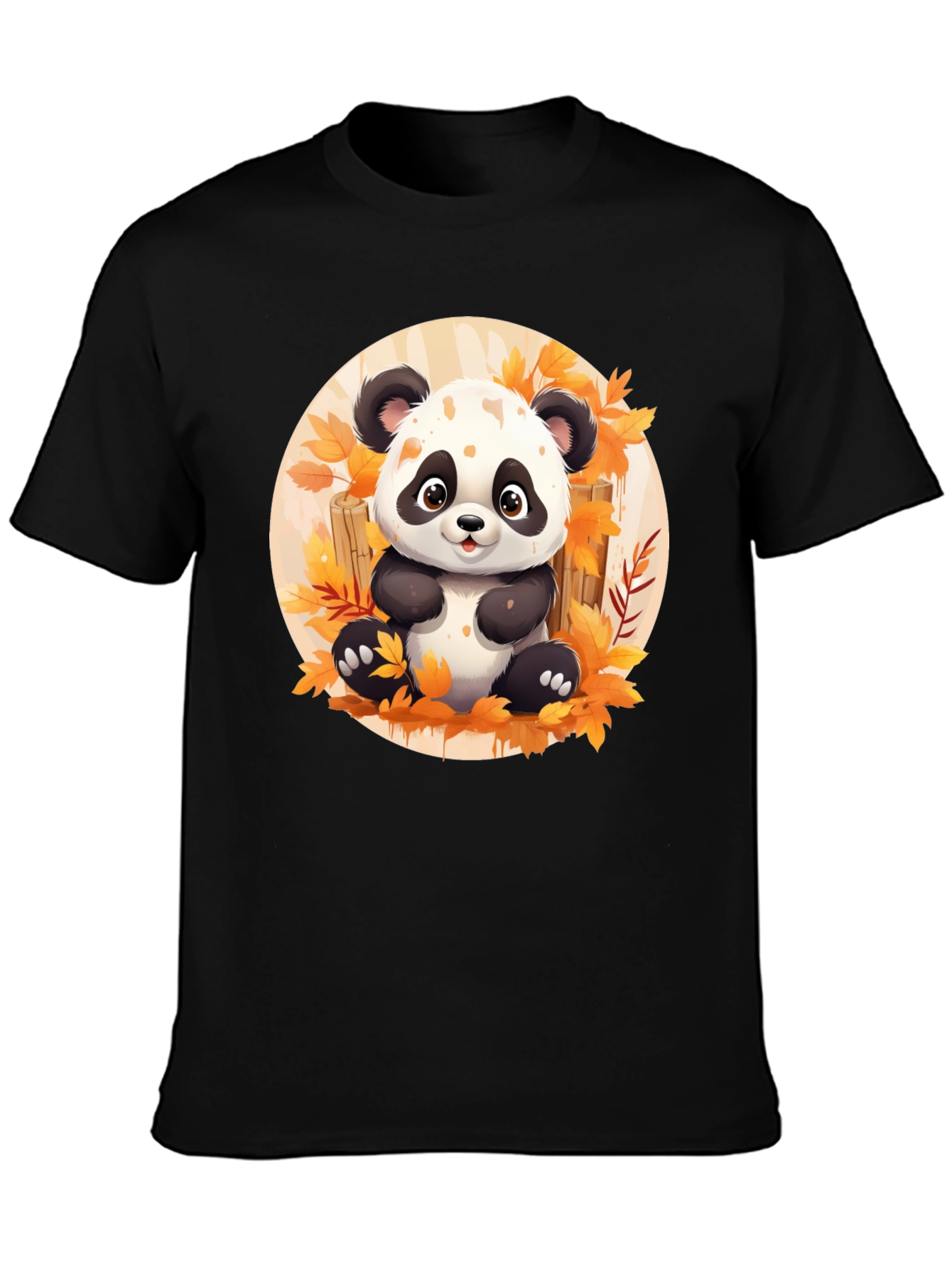 Cute Panda T-Shirt - Autumn Leaves Design