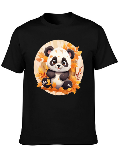 Cute Panda T-Shirt - Autumn Leaves Design
