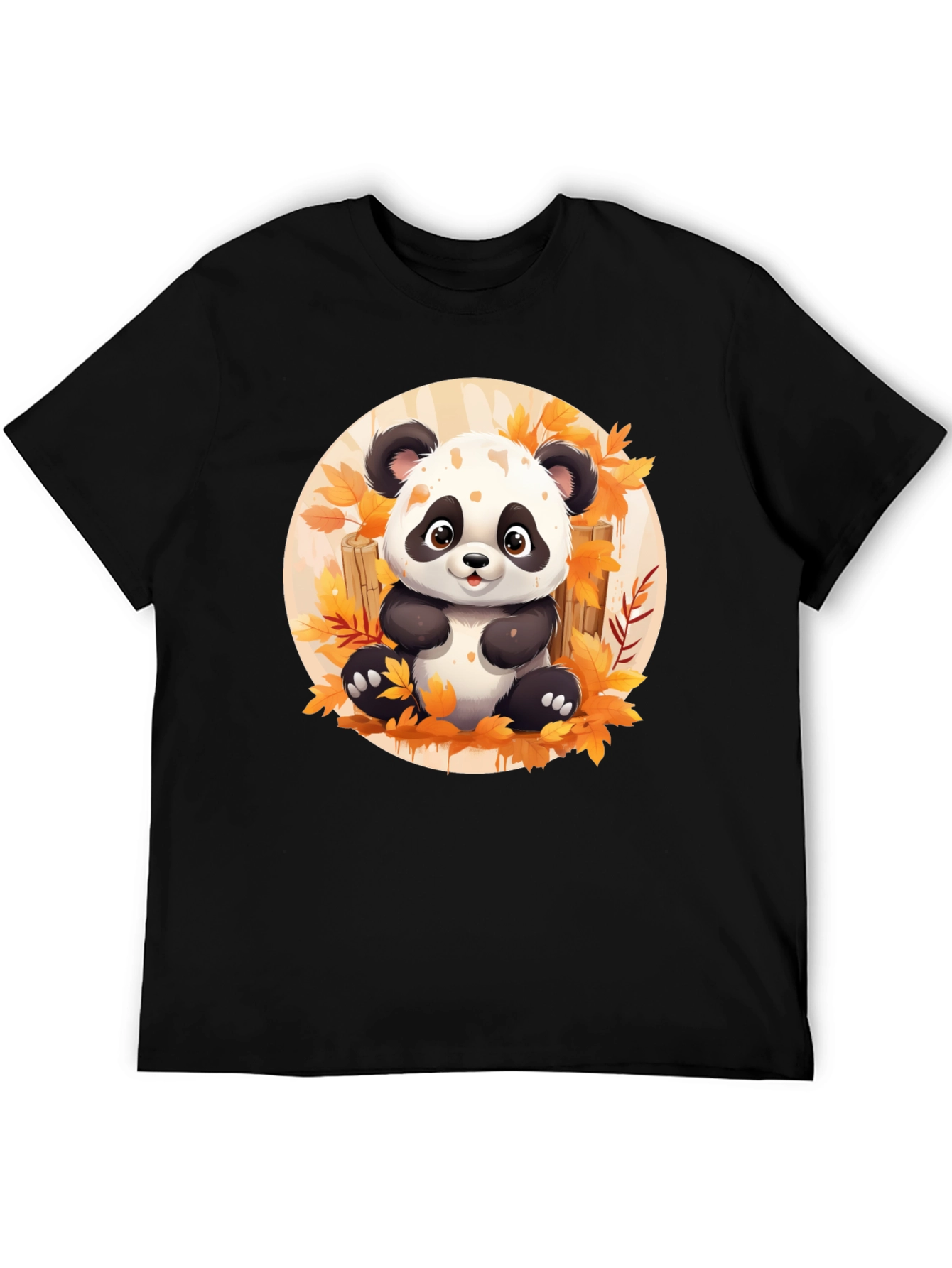 Cute Panda T-Shirt - Autumn Leaves Design
