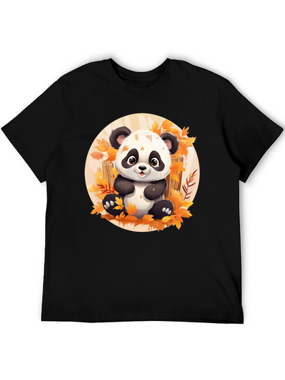 Cute Panda T-Shirt - Autumn Leaves Design