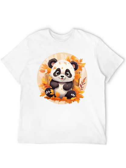 Cute Panda T-Shirt - Autumn Leaves Design