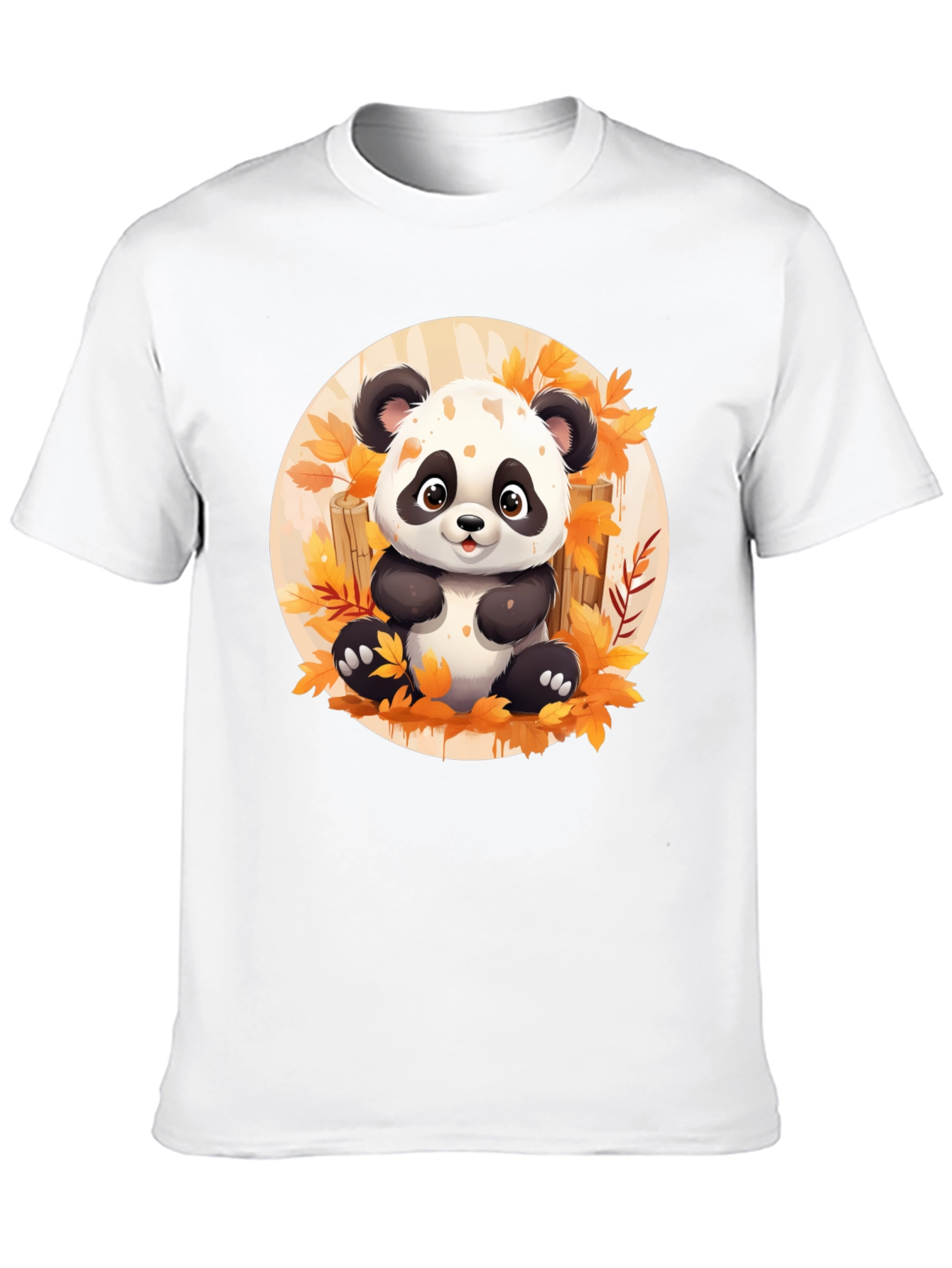 Cute Panda T-Shirt - Autumn Leaves Design