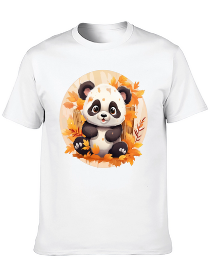 Cute Panda T-Shirt - Autumn Leaves Design