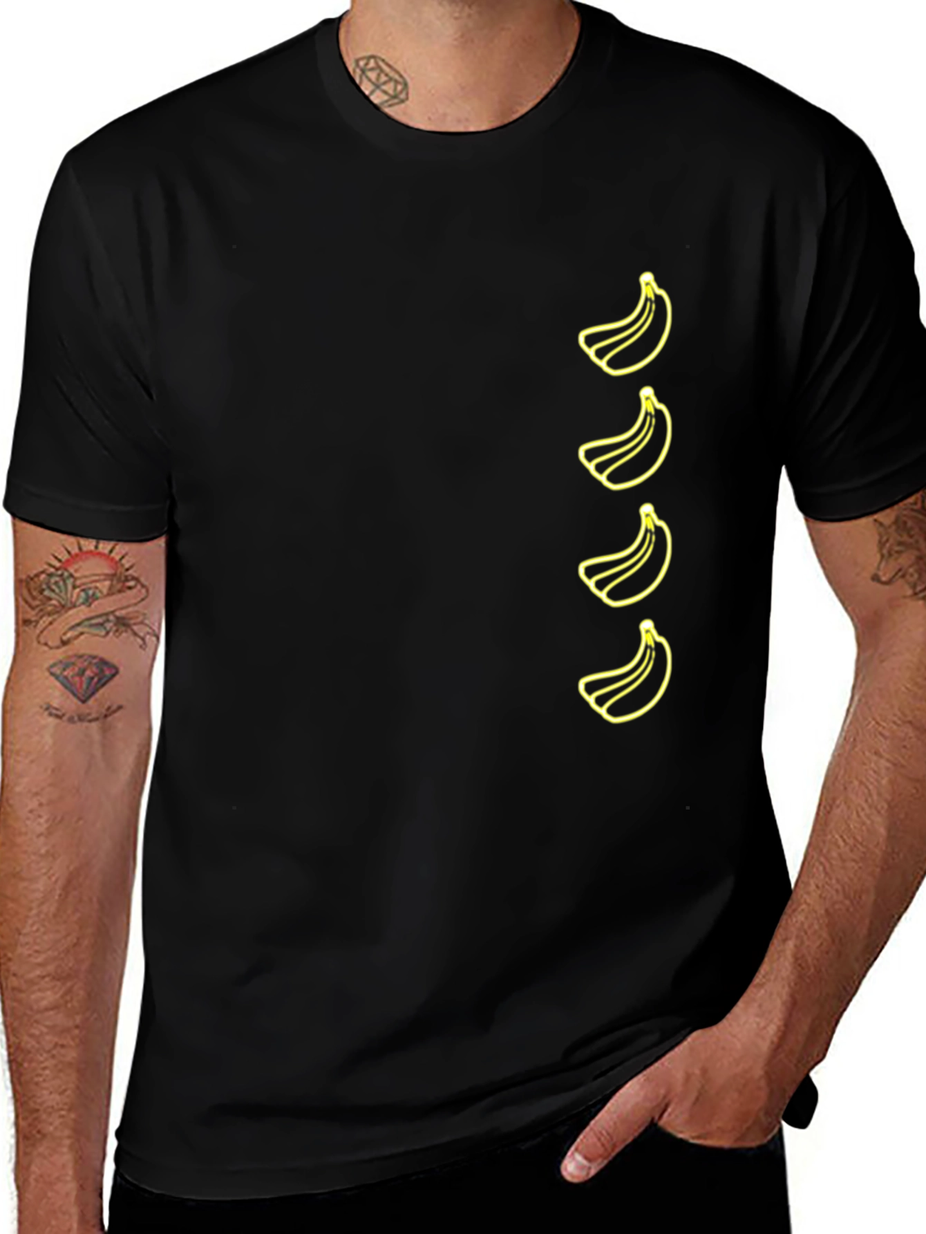 Banana Pattern T-Shirt - Black Fun & Stylish