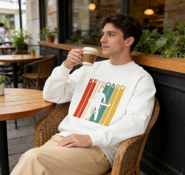 Nostalgic Keyboardist Stripe Graphic Pullover