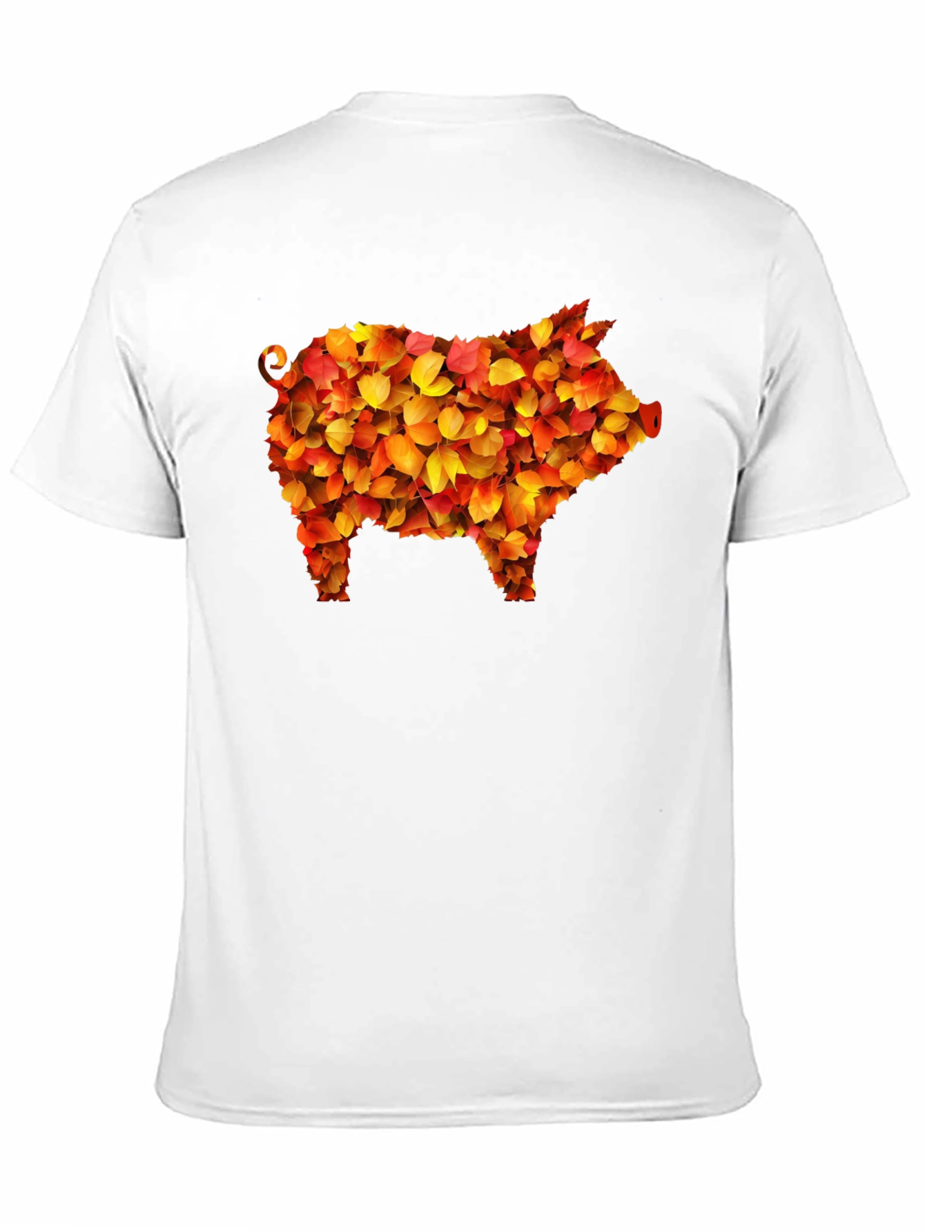 Autumn Pig Graphic Tee - Fall Leaf Design