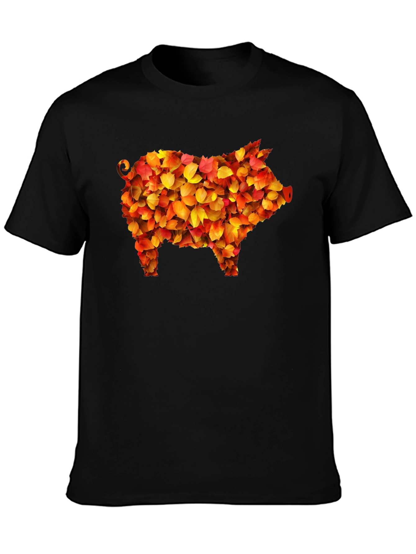 Autumn Pig Graphic Tee - Fall Leaf Design