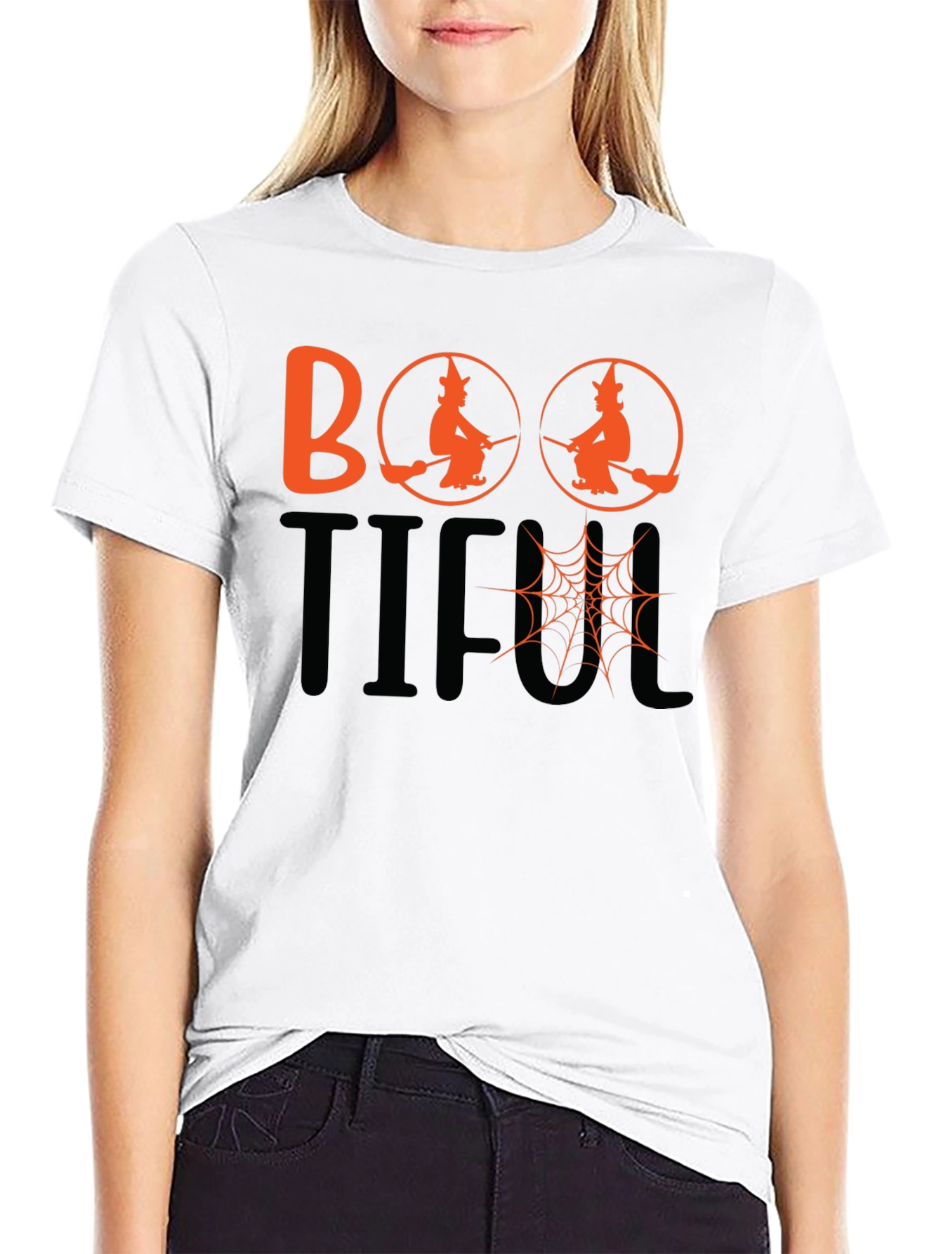 Boo-tiful Halloween T-Shirt - Witch & Spider Web Design