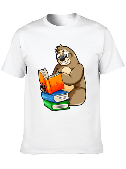 Sloth Reading Books T-Shirt - Unique Cartoon Design