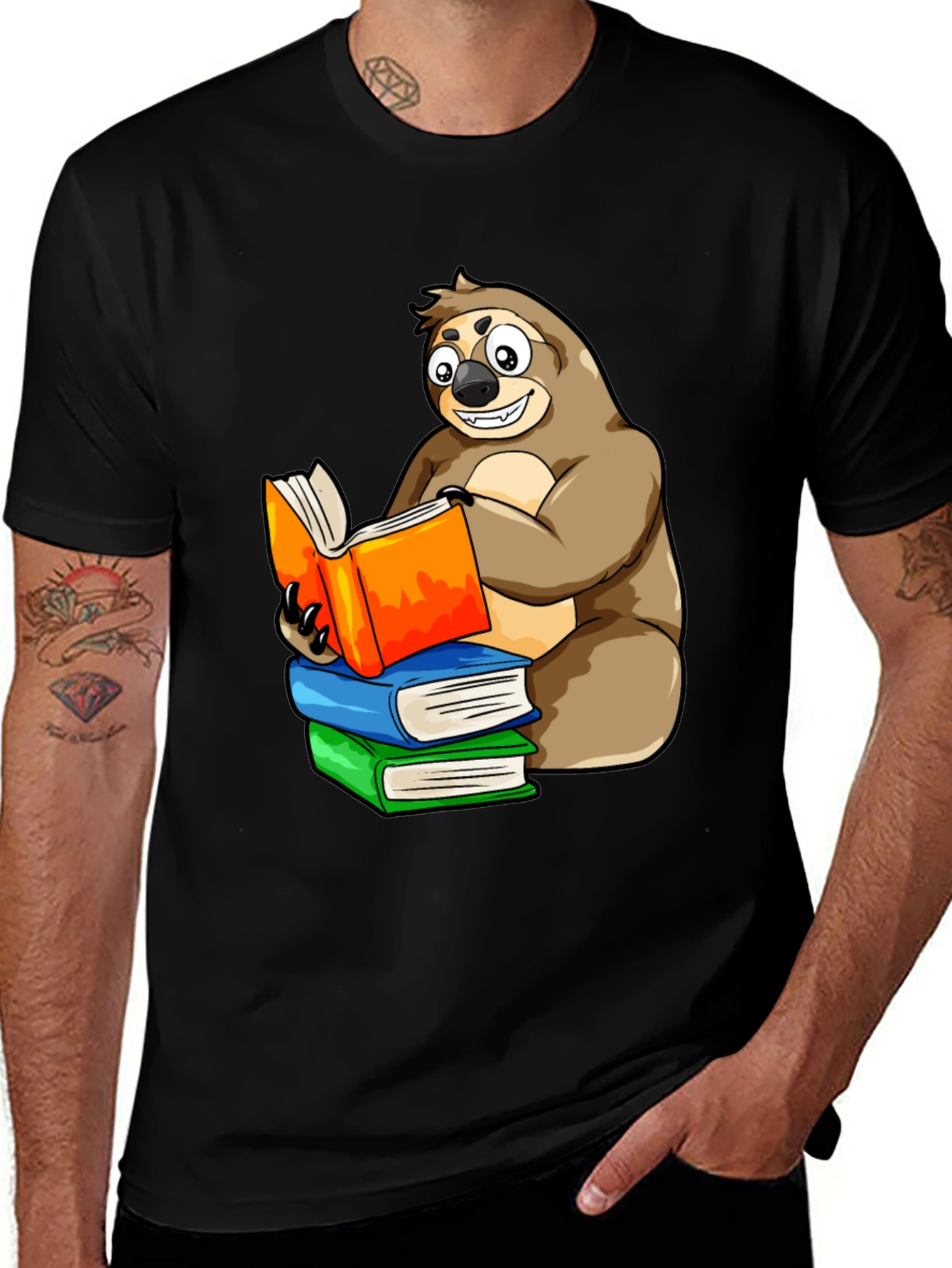 Sloth Reading Books T-Shirt - Unique Cartoon Design