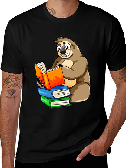 Sloth Reading Books T-Shirt - Unique Cartoon Design
