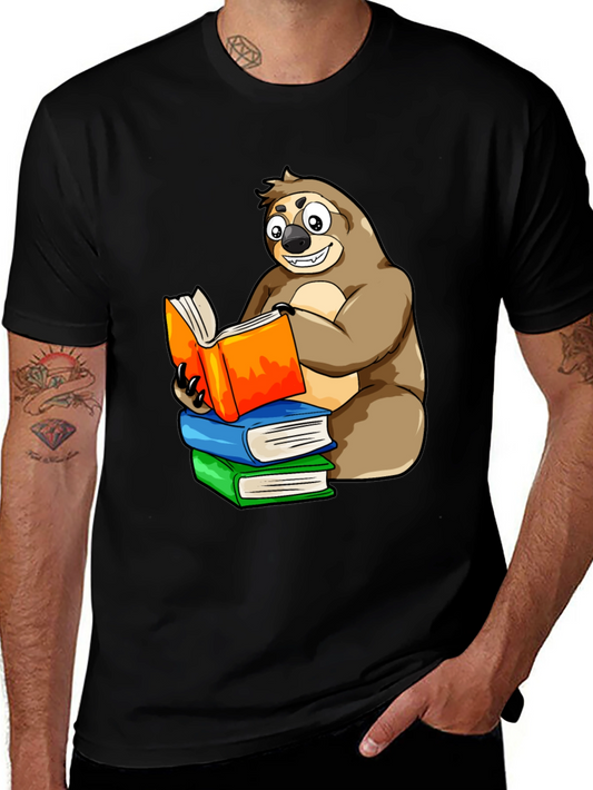 Sloth Reading Books T-Shirt - Unique Cartoon Design