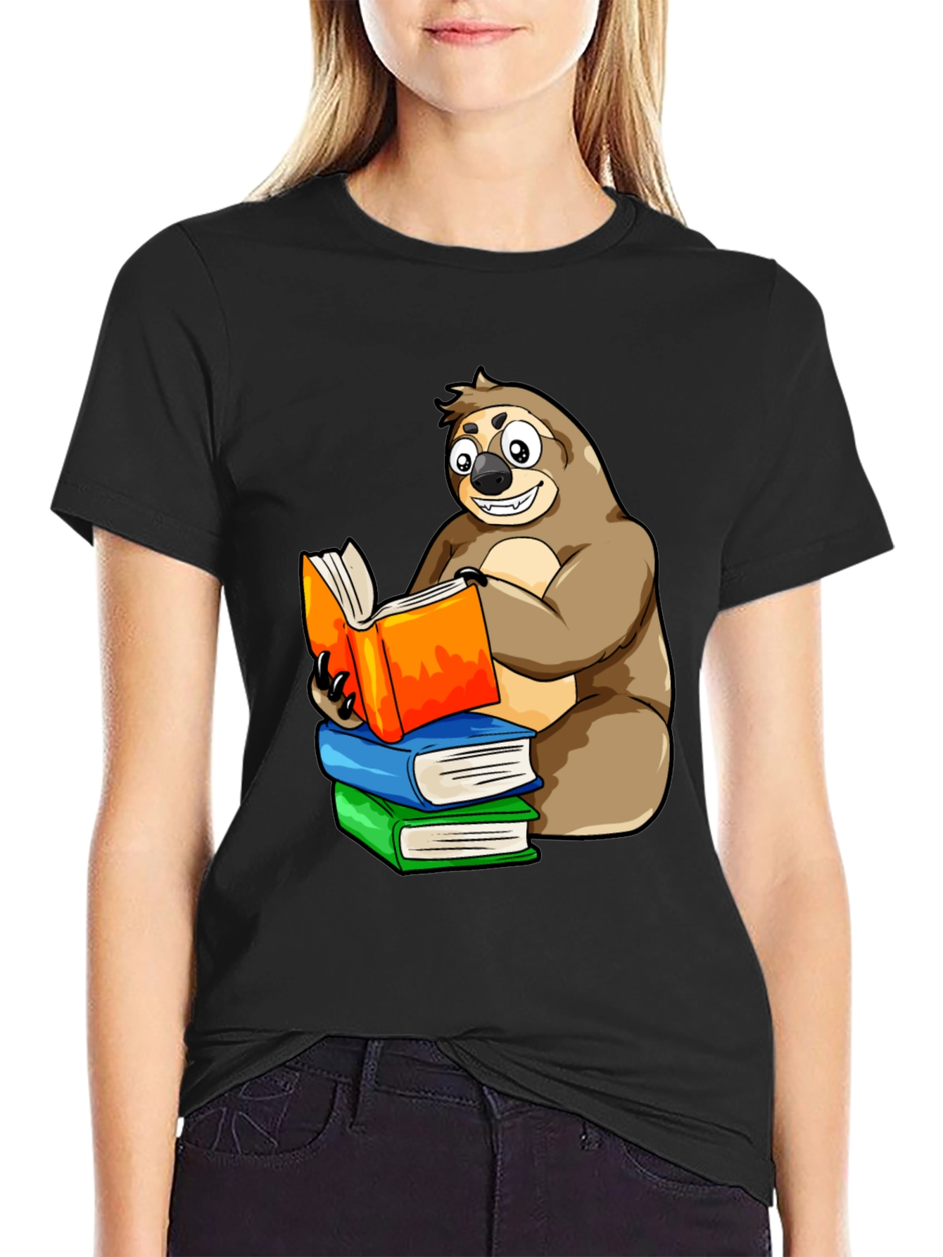 Sloth Reading Books T-Shirt - Unique Cartoon Design