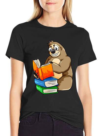 Sloth Reading Books T-Shirt - Unique Cartoon Design