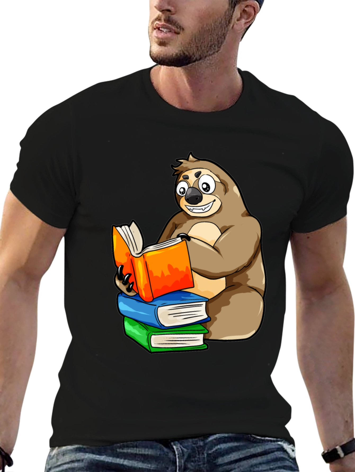 Sloth Reading Books T-Shirt - Unique Cartoon Design