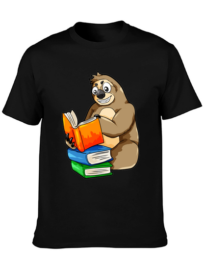 Sloth Reading Books T-Shirt - Unique Cartoon Design
