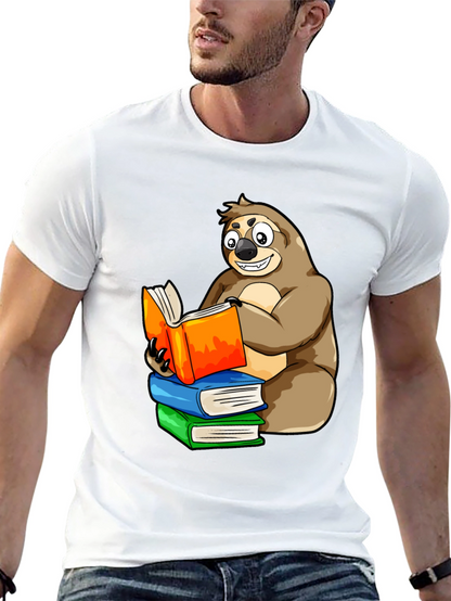 Sloth Reading Books T-Shirt - Unique Cartoon Design