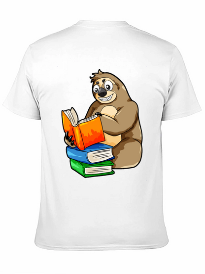 Sloth Reading Books T-Shirt - Unique Cartoon Design