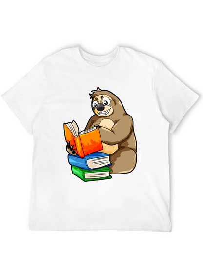 Sloth Reading Books T-Shirt - Unique Cartoon Design