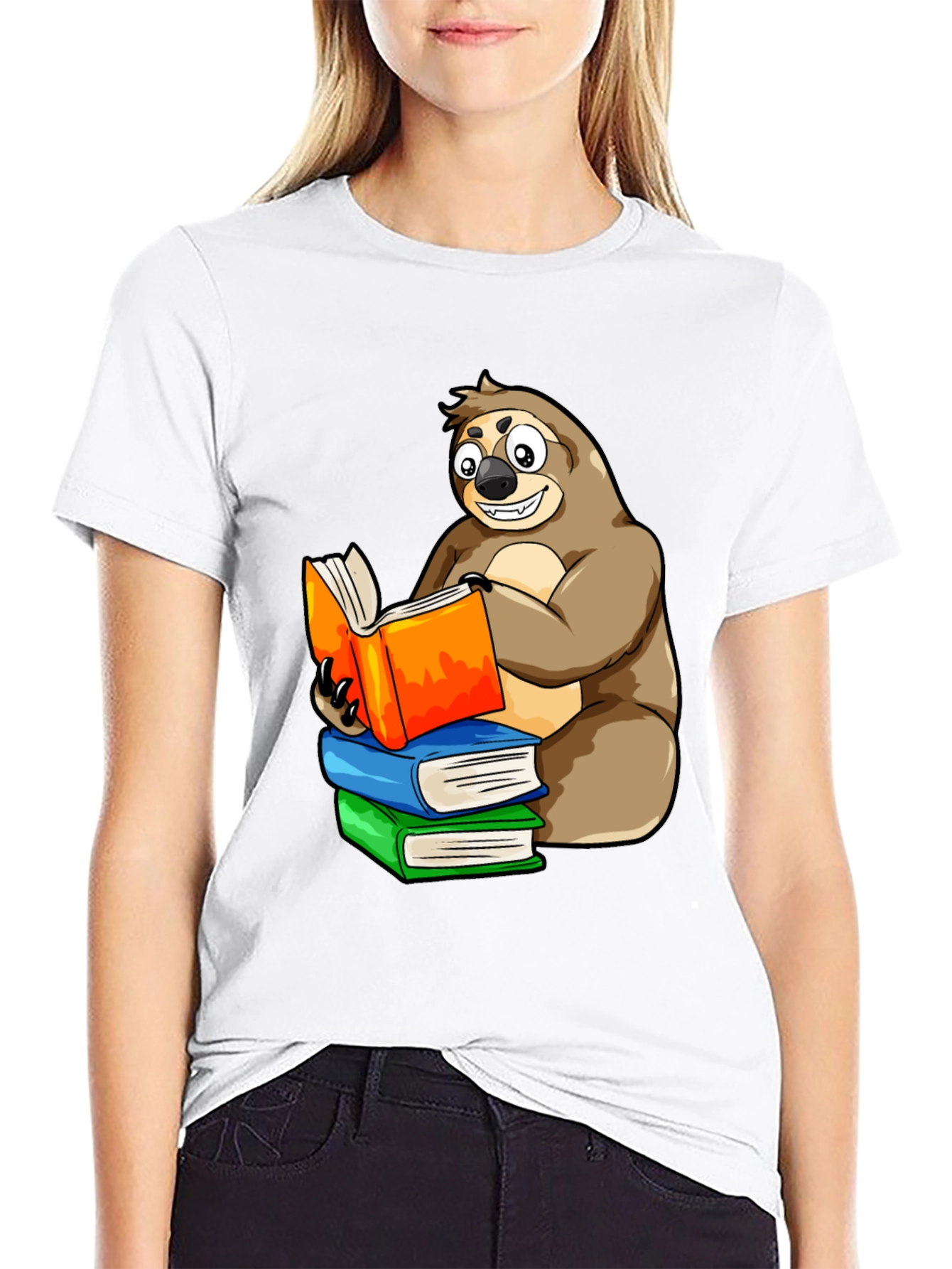 Sloth Reading Books T-Shirt - Unique Cartoon Design