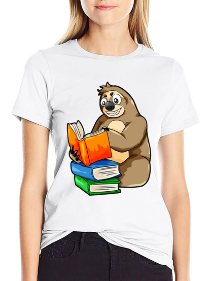 Sloth Reading Books T-Shirt - Unique Cartoon Design