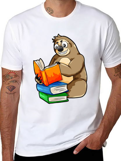 Sloth Reading Books T-Shirt - Unique Cartoon Design