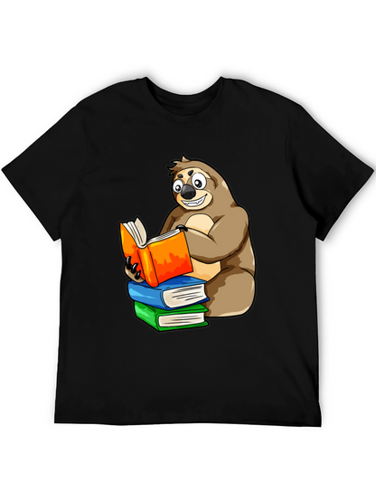 Sloth Reading Books T-Shirt - Unique Cartoon Design