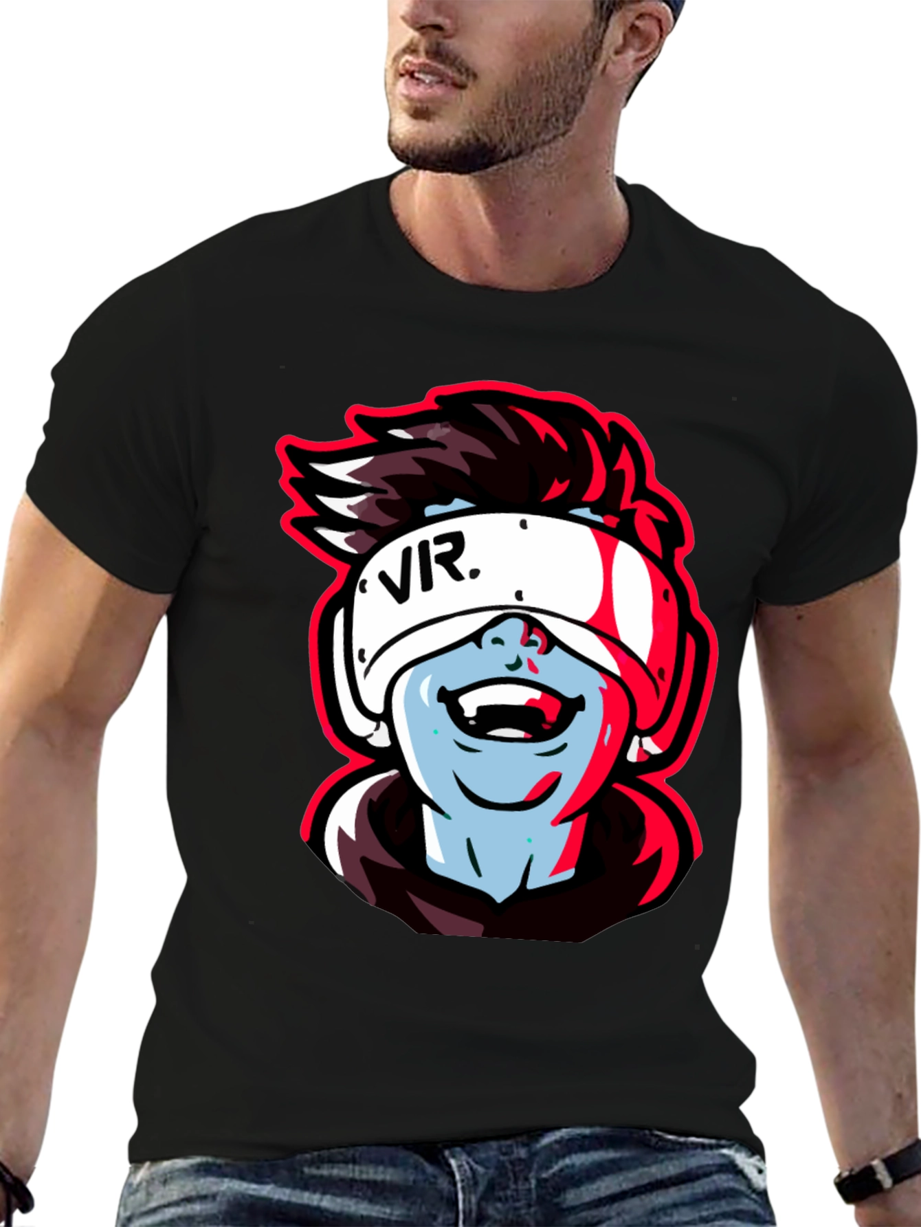 VR Gamer Graphic Tee - Black Cotton Shirt