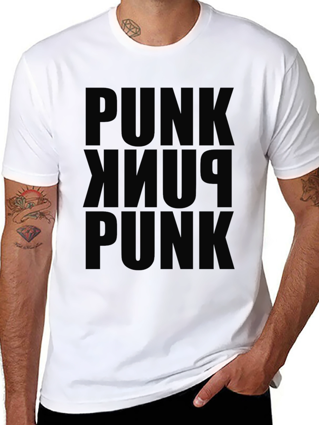 PUNK Repeated Graphic Black T-Shirt