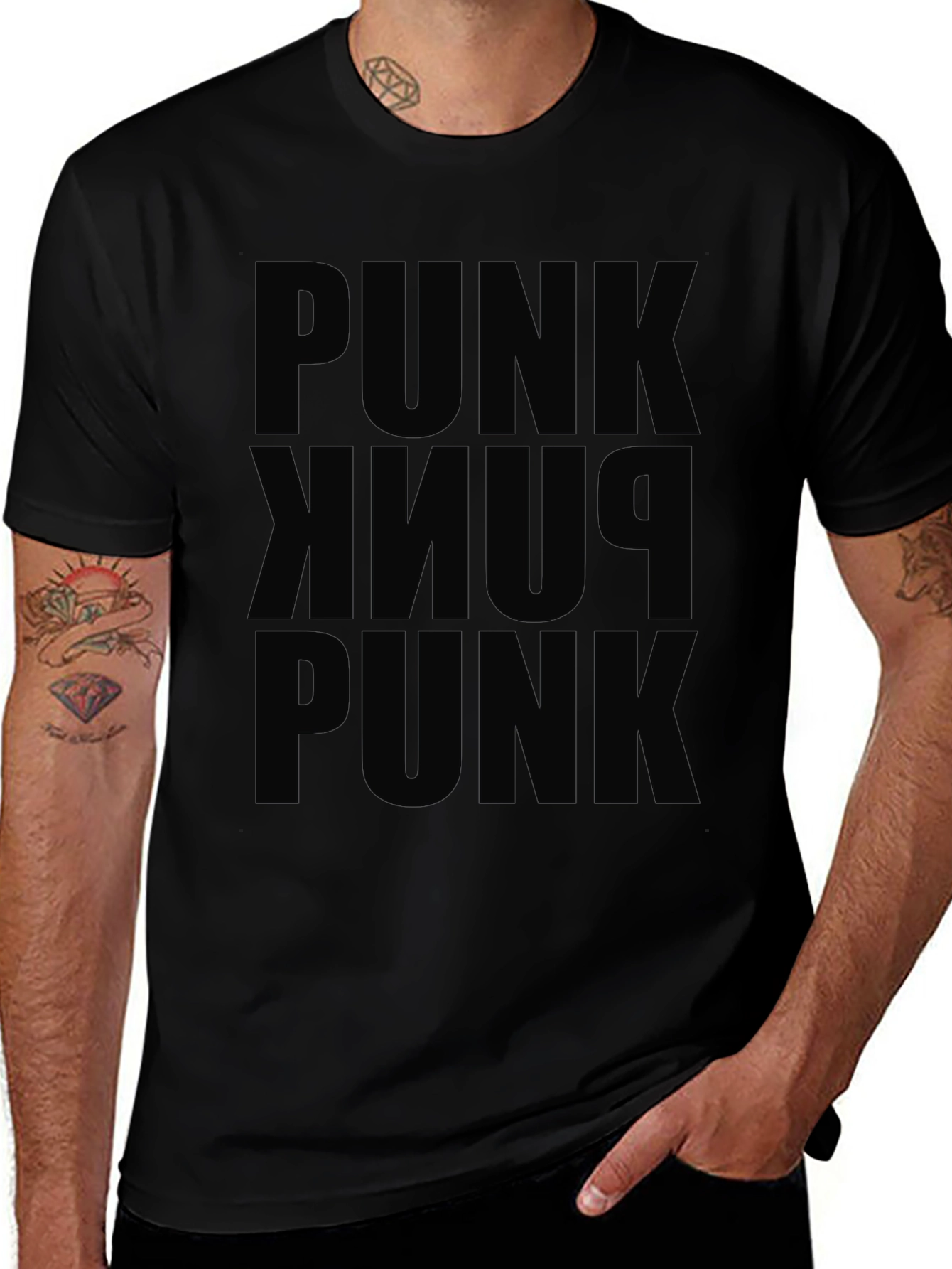 PUNK Repeated Graphic Black T-Shirt