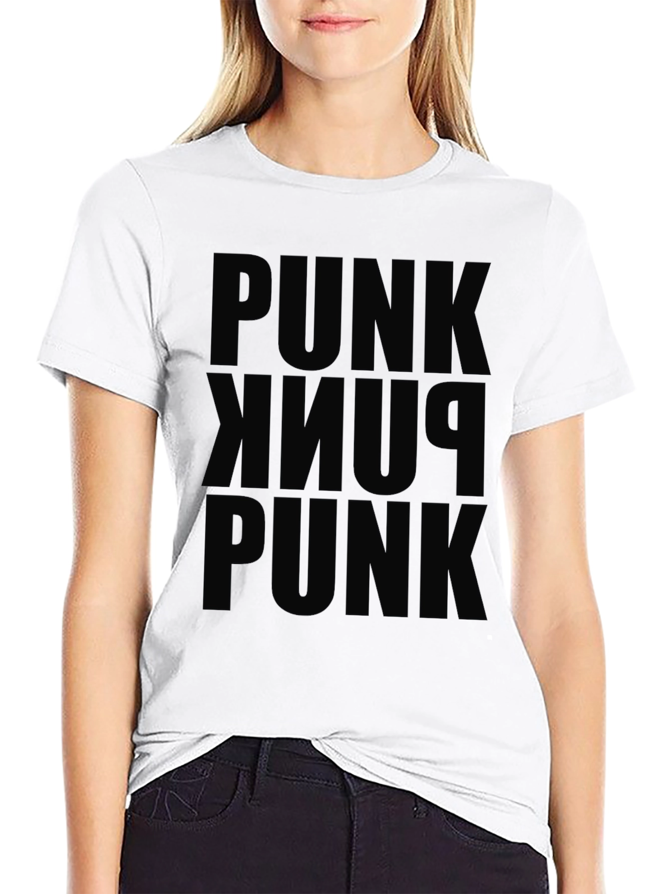 PUNK Repeated Graphic Black T-Shirt