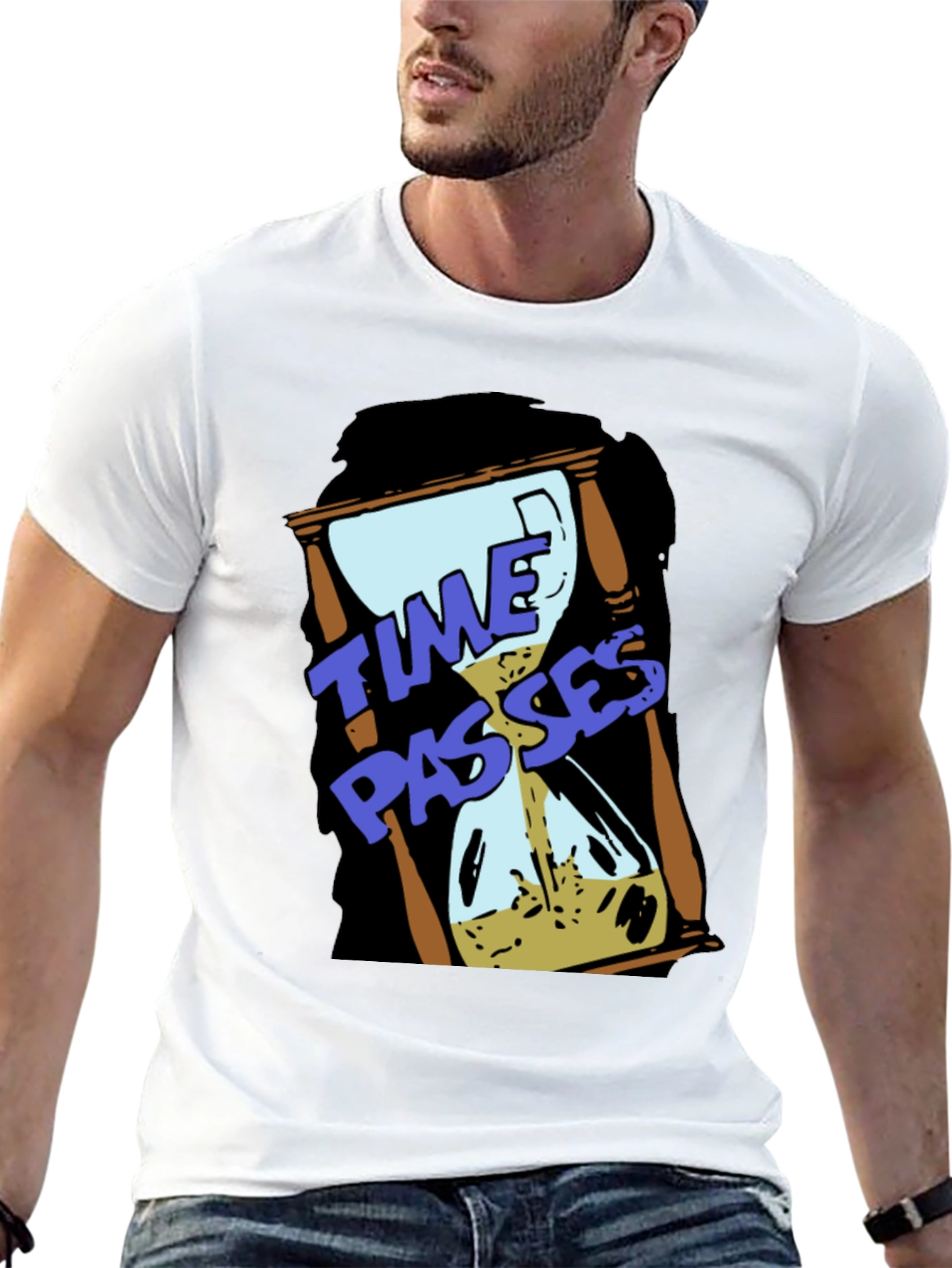 Time Passes Hourglass Graphic Black T-Shirt