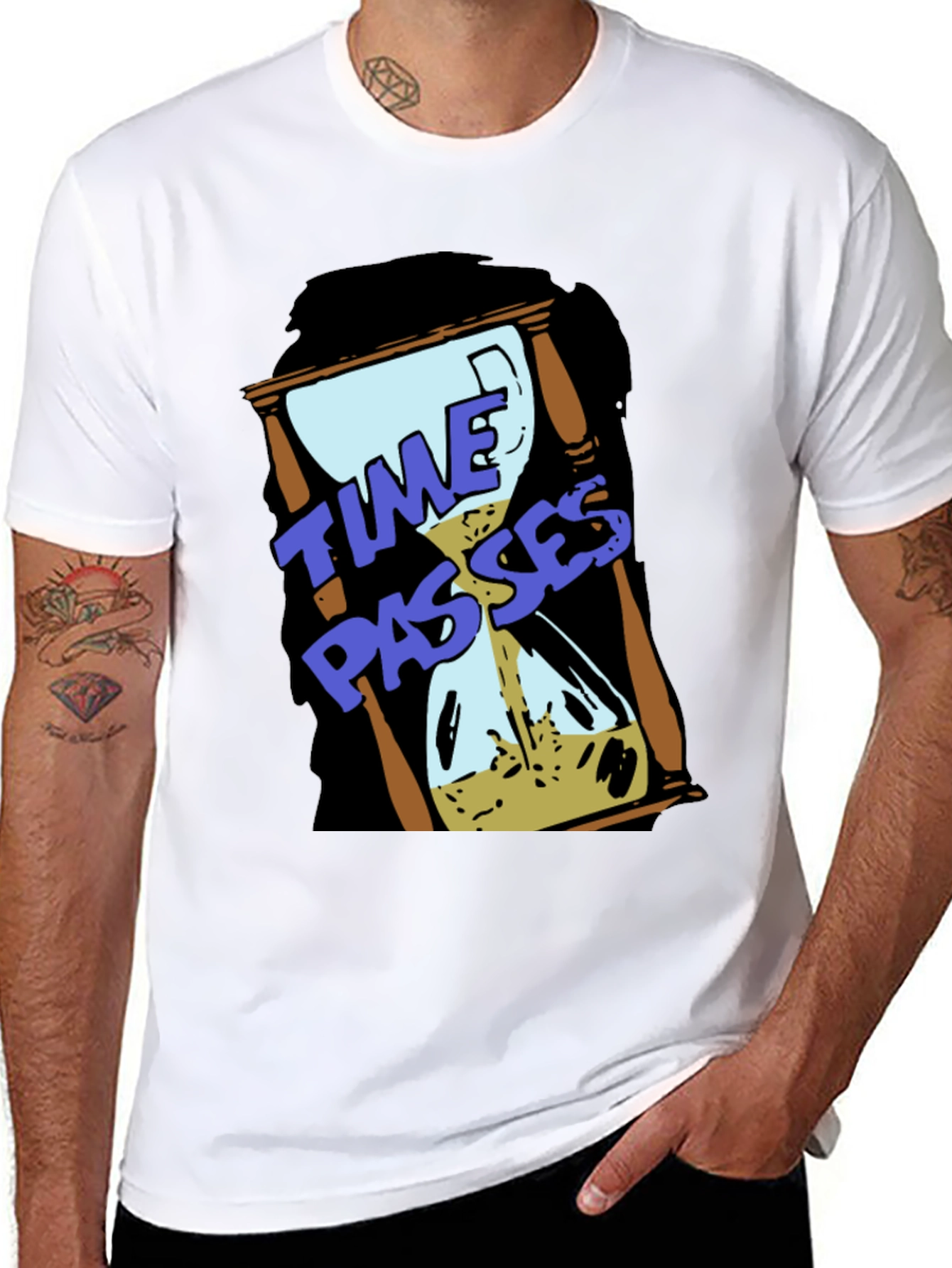 Time Passes Hourglass Graphic Black T-Shirt