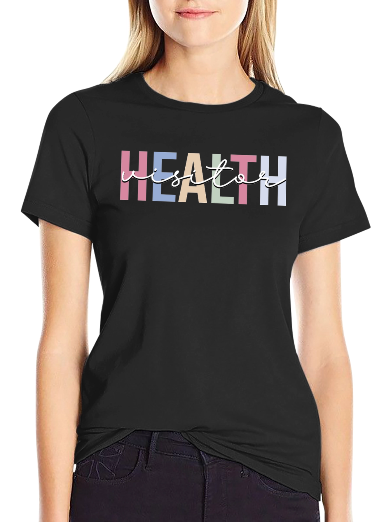 Health Visitor T-Shirt - Pastel Lettering