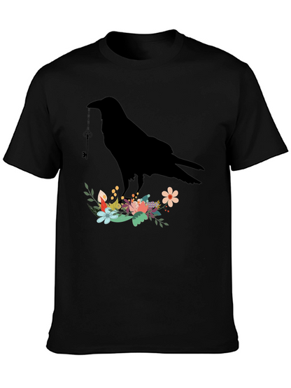 Raven Key Floral T-Shirt - Gothic Style Tee