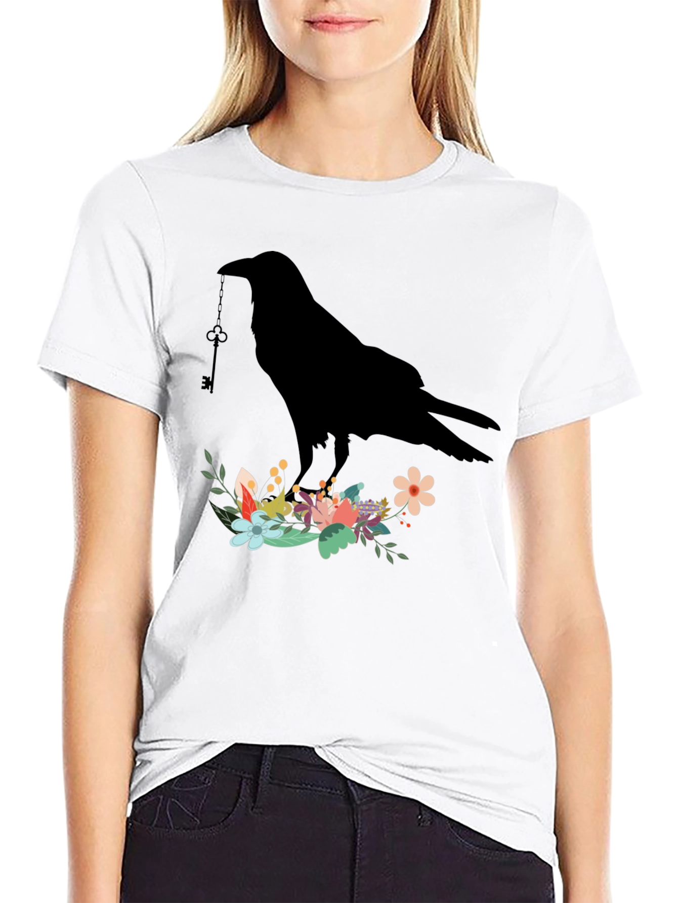 Raven Key Floral T-Shirt - Gothic Style Tee
