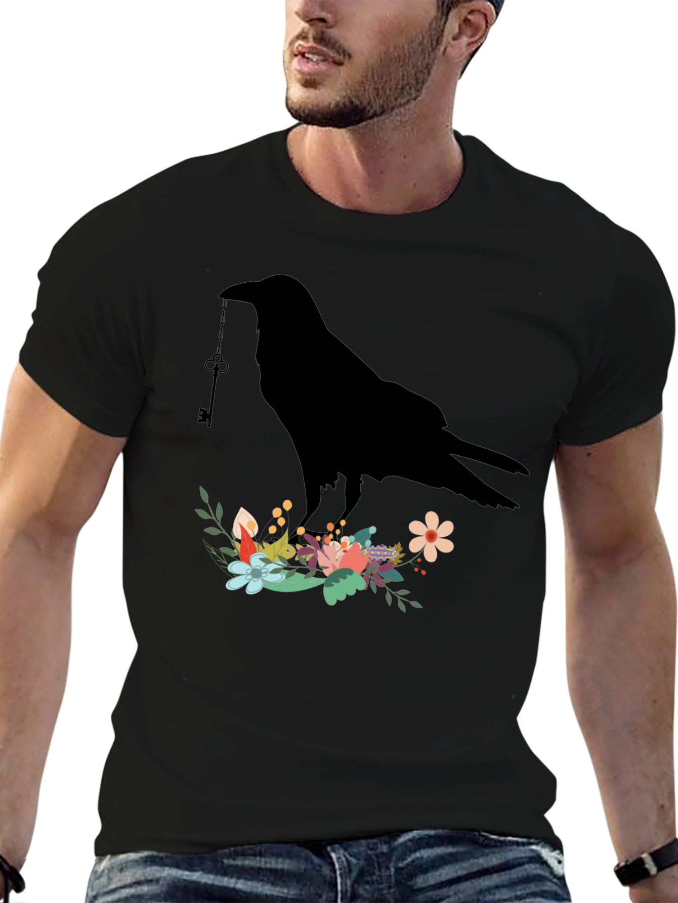 Raven Key Floral T-Shirt - Gothic Style Tee