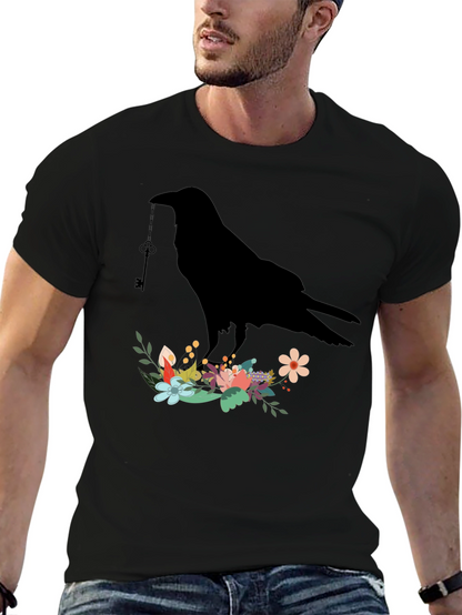 Raven Key Floral T-Shirt - Gothic Style Tee