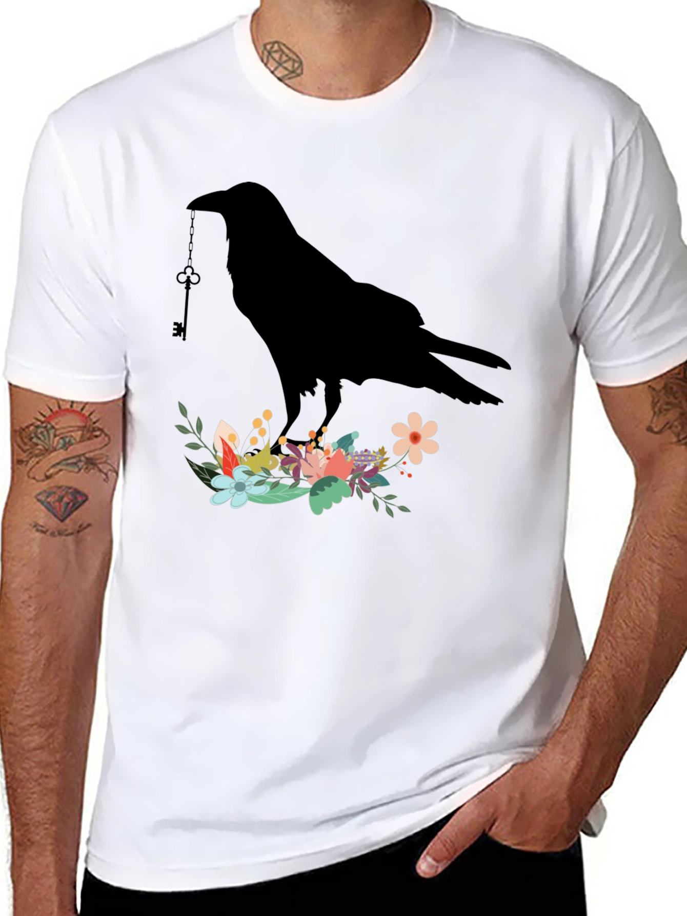 Raven Key Floral T-Shirt - Gothic Style Tee