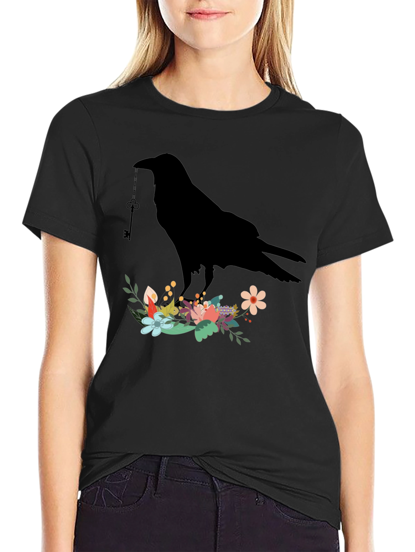 Raven Key Floral T-Shirt - Gothic Style Tee